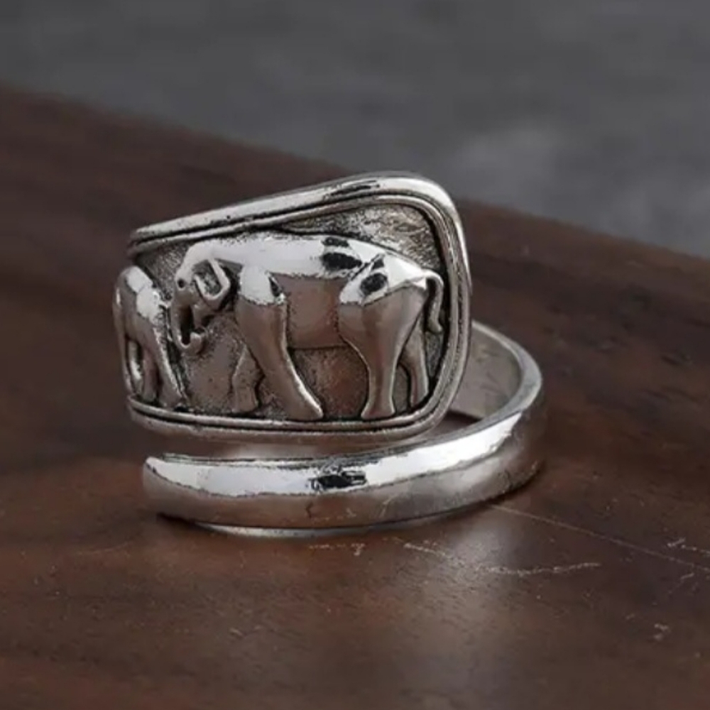 New Silver elephant adjustable spoon ring